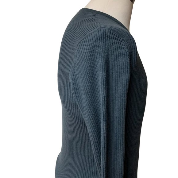 ARMANI EXCHANGE‎ Midnight Blue Ribbed Knit Logo V Neck Long Sleeve Sweater - Picture 2 of 11
